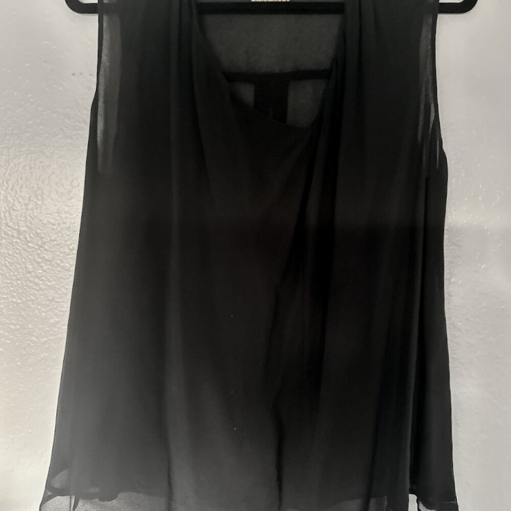 Anagram Chiffon Tank with Asymmetric Hem — loose fit, drapey